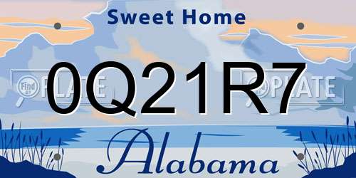 0Q21R7 Alabama License Plate
