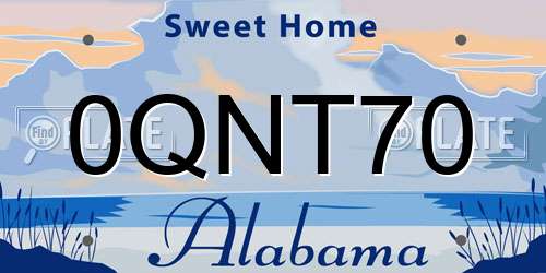 0QNT70 Alabama License Plate