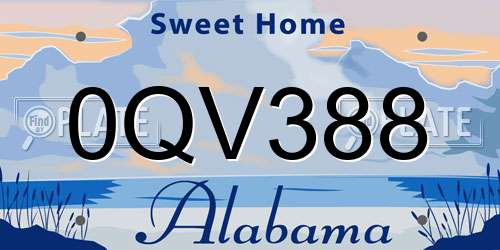 0QV388 Alabama License Plate