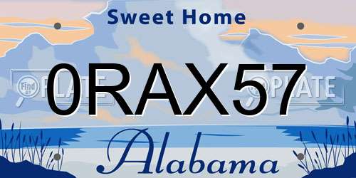 0RAX57 Alabama License Plate