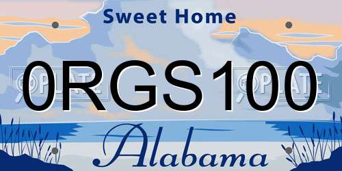0RGS100 Alabama License Plate