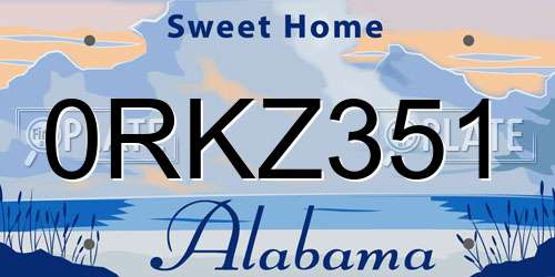 0RKZ351 Alabama License Plate