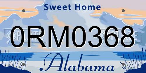 0RM0368 Alabama License Plate