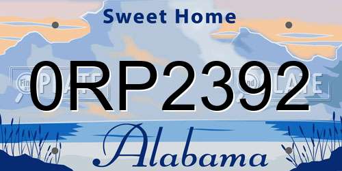 0RP2392 Alabama License Plate