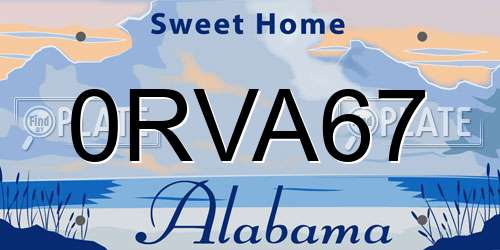 0RVA67 Alabama License Plate