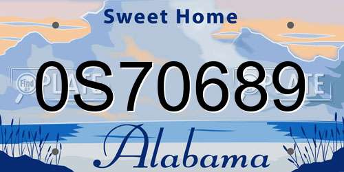 0S70689 Alabama License Plate