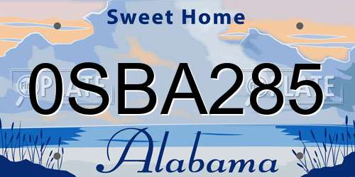 0SBA285 Alabama License Plate