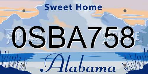 0SBA758 Alabama License Plate