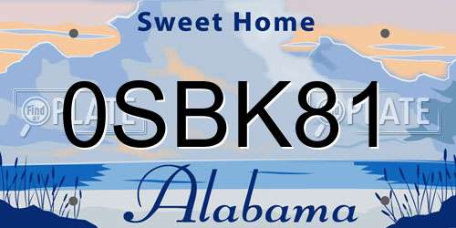 0SBK81 Alabama License Plate