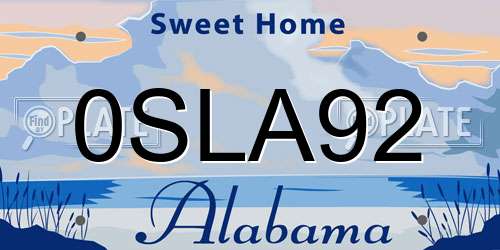 0SLA92 Alabama License Plate