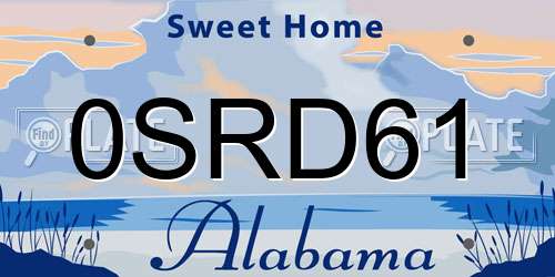 0SRD61 Alabama License Plate