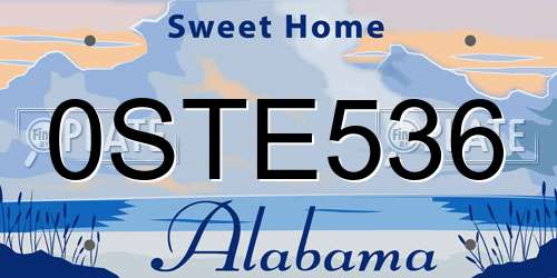 0STE536 Alabama License Plate