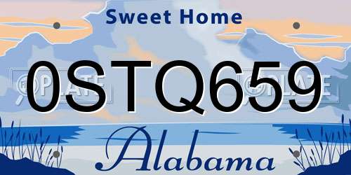 0STQ659 Alabama License Plate