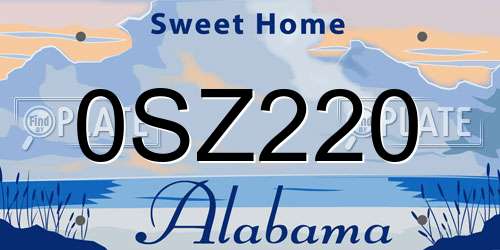 0SZ220 Alabama License Plate
