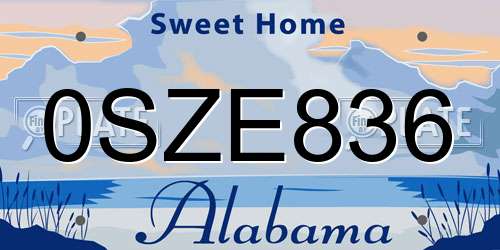 0SZE836 Alabama License Plate
