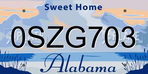 0SZG703 Alabama License Plate