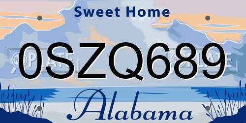 0SZQ689 Alabama License Plate