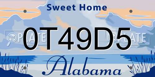 0T49D5 Alabama License Plate