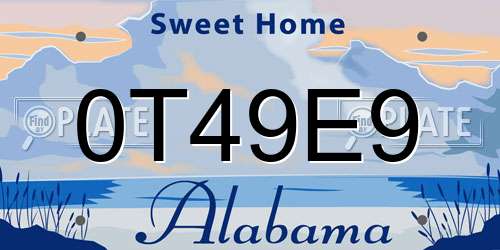 0T49E9 Alabama License Plate