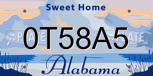 0T58A5 Alabama License Plate