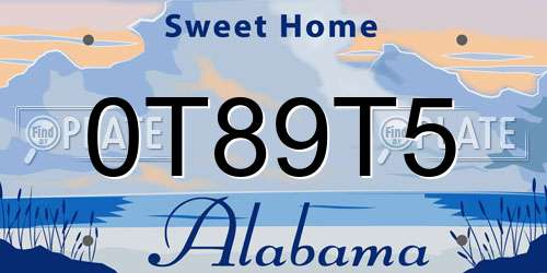 0T89T5 Alabama License Plate