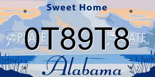 0T89T8 Alabama License Plate