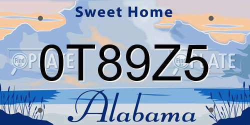 0T89Z5 Alabama License Plate
