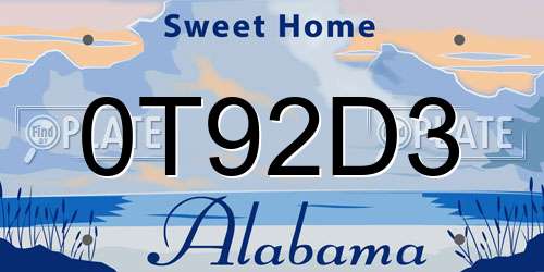 0T92D3 Alabama License Plate