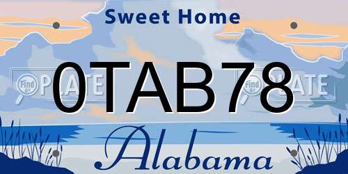 0TAB78 Alabama License Plate
