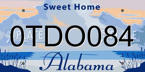 0TDO084 Alabama License Plate