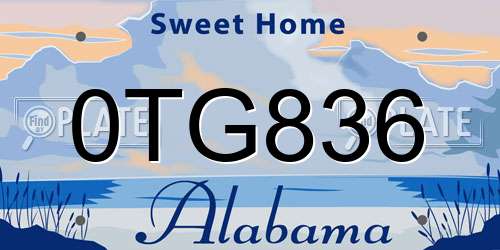 0TG836 Alabama License Plate