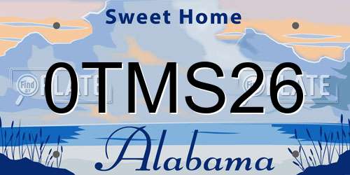 0TMS26 Alabama License Plate