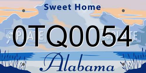 0TQ0054 Alabama License Plate