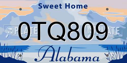 0TQ809 Alabama License Plate