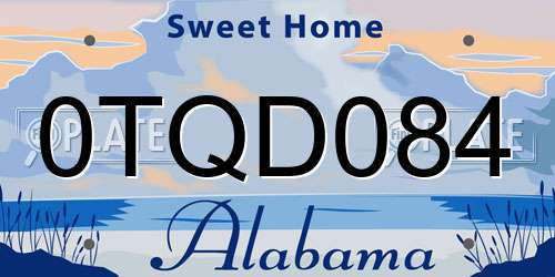 0TQD084 Alabama License Plate