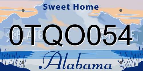 0TQO054 Alabama License Plate