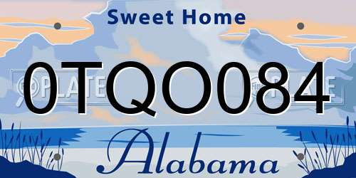0TQO084 Alabama License Plate