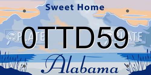 0TTD59 Alabama License Plate