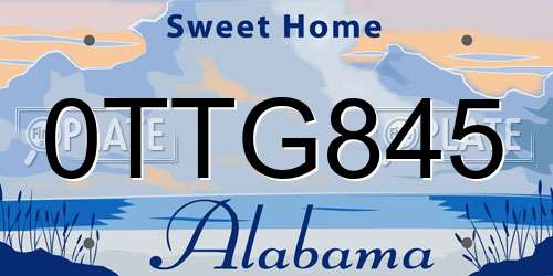 0TTG845 Alabama License Plate