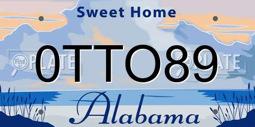 0TTO89 Alabama License Plate