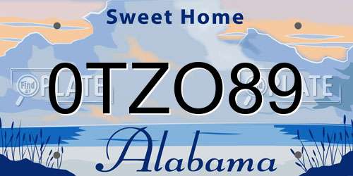 0TZO89 Alabama License Plate