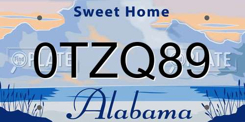 0TZQ89 Alabama License Plate