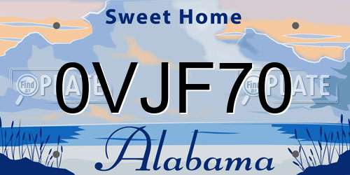 0VJF70 Alabama License Plate