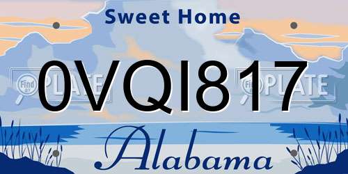 0VQI817 Alabama License Plate