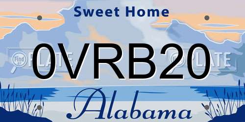0VRB20 Alabama License Plate
