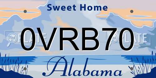 0VRB70 Alabama License Plate