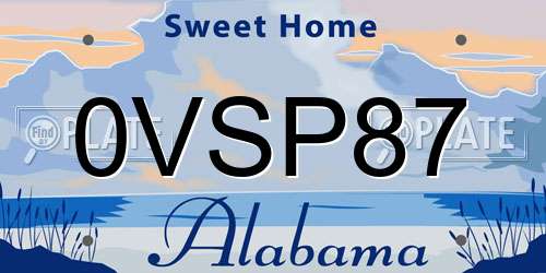 0VSP87 Alabama License Plate