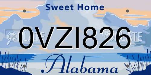 0VZI826 Alabama License Plate