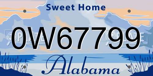 0W67799 Alabama License Plate