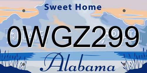 0WGZ299 Alabama License Plate